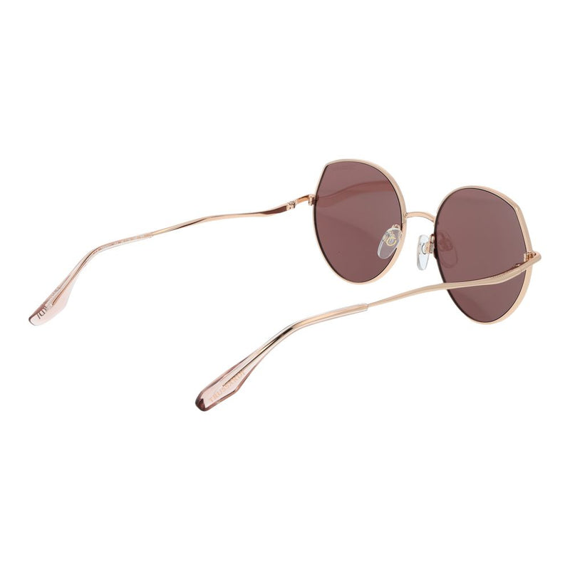 Gold metal sunglasses with pink-tinted round frames shown from the back perspective