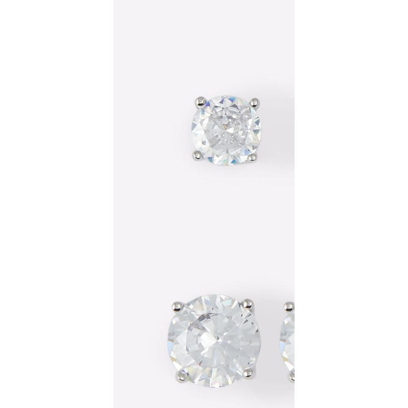 Silver stud earrings with sparkling round clear stones set in four prongs