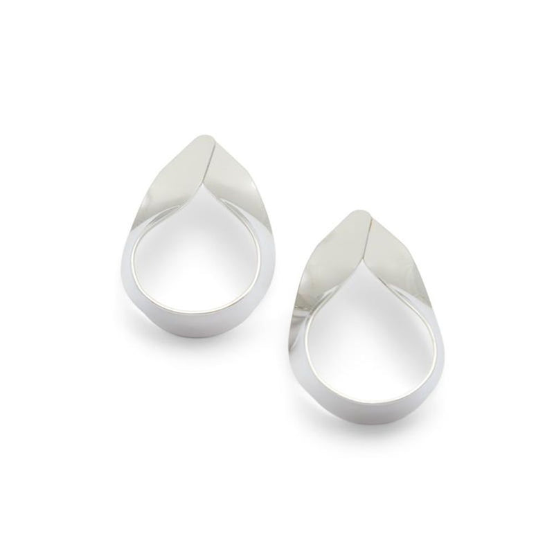 Glossy silver teardrop hoop earrings