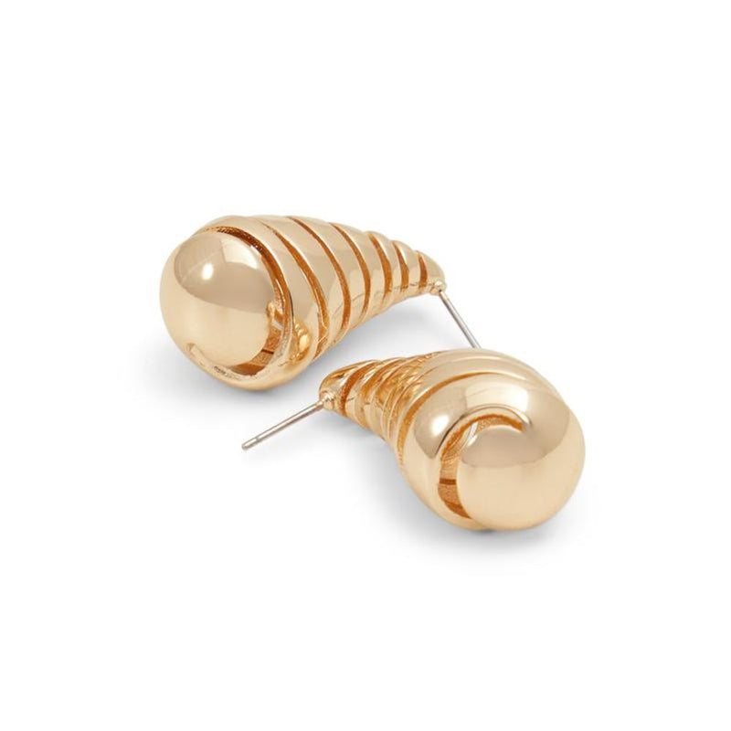 Glossy gold-tone metal earrings in a chunky, tapered spiral design with post backs