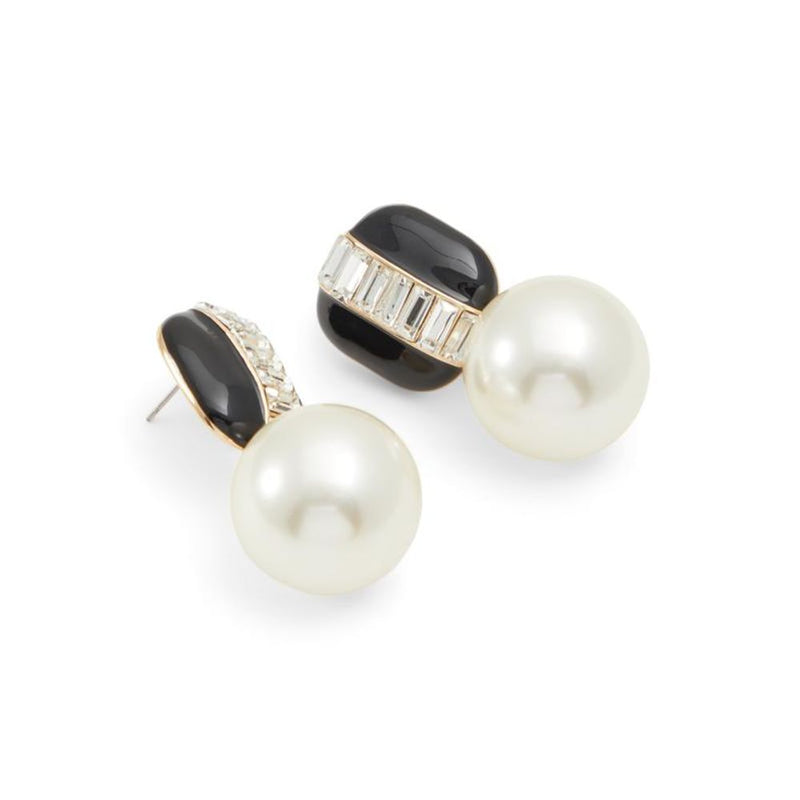 ALDO black and white drop earrings with crystal and pearl details