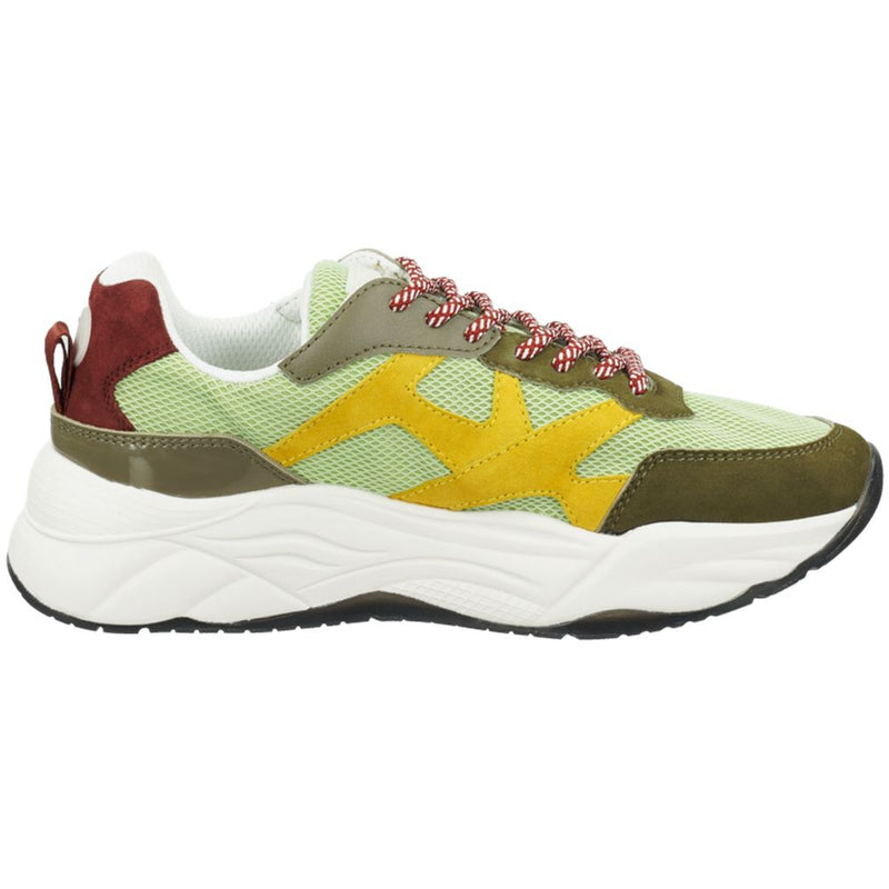 Scotch & Soda green goatskin chunky sneaker with yellow suede accents and thick white sole