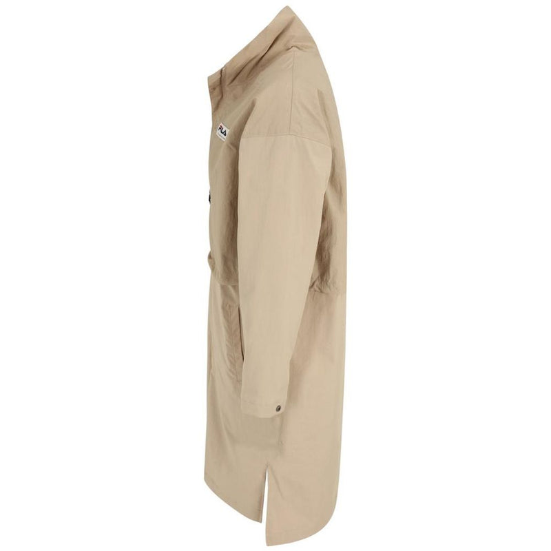 Beige Fila cotton coat with a high collar and side slit