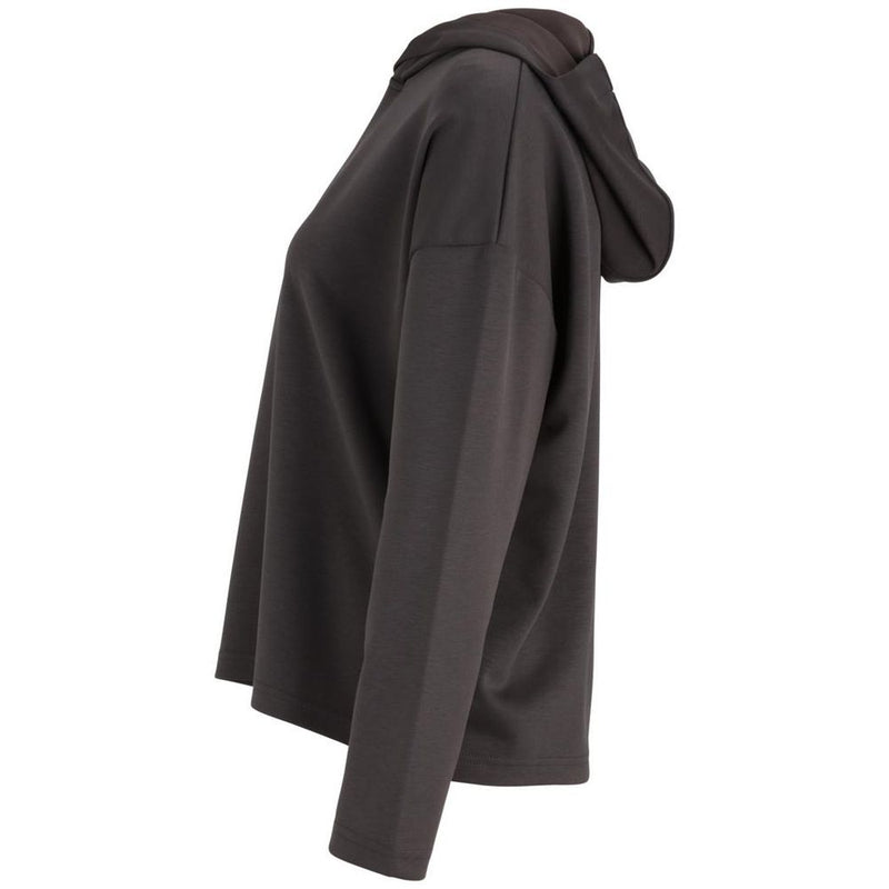 Dark gray viscose hooded sweatshirt shown in profile view