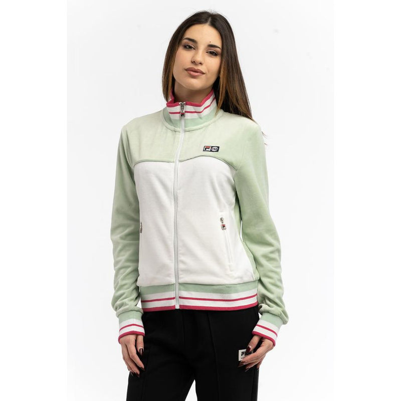 Fila multicolor cotton zip-up sweatshirt with a high neck, white torso, and sage green sleeves with pink stripes