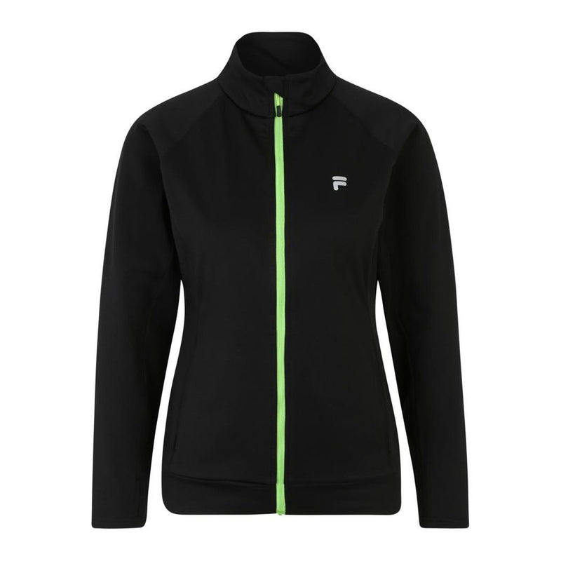 Black polyester Fila zip-up sweatshirt with a high collar and neon green zipper