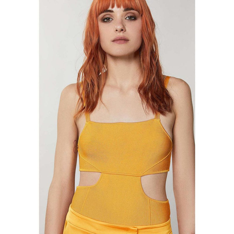 Bright orange ribbed viscose tank top featuring a square neckline and stylish side cutout details