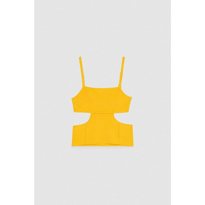 Bright orange viscose tank top with thin straps and side cutouts