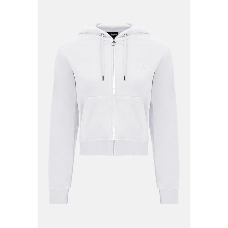Juicy Couture white polyester zip-up hoodie with a drawstring hood and front pockets