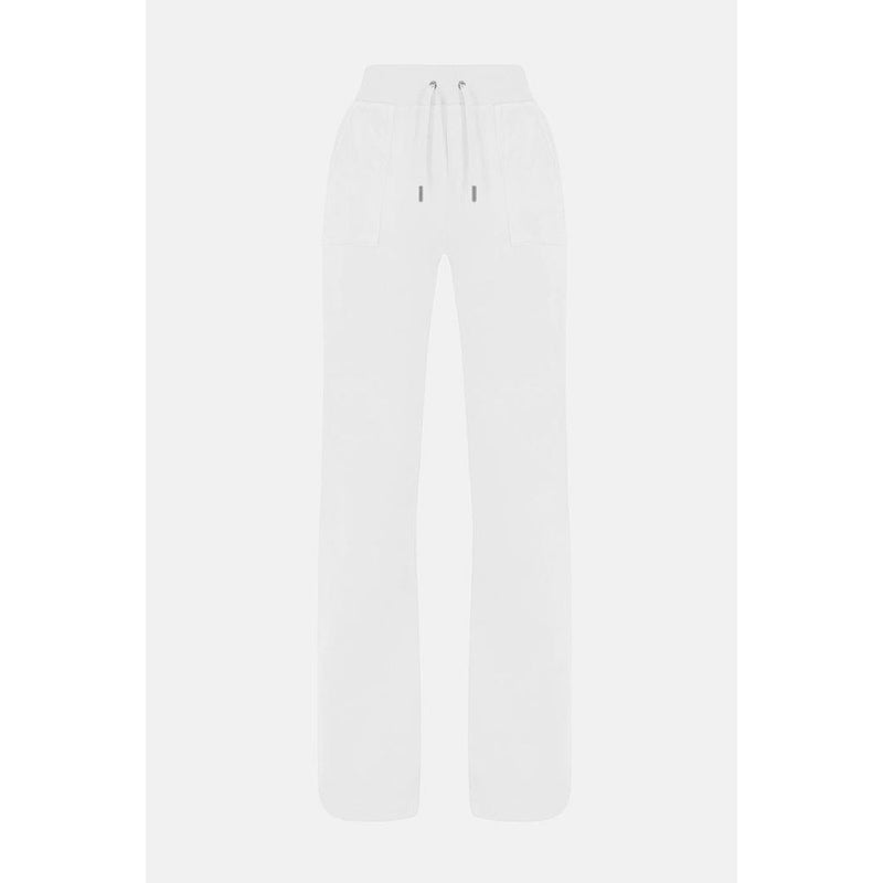 White polyester casual straight-leg pants with drawstring waistband