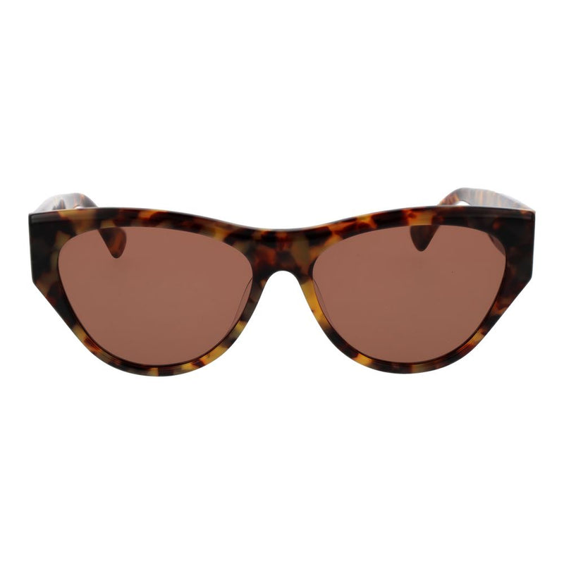 Tortoiseshell plastic cat-eye sunglasses with brown tinted lenses