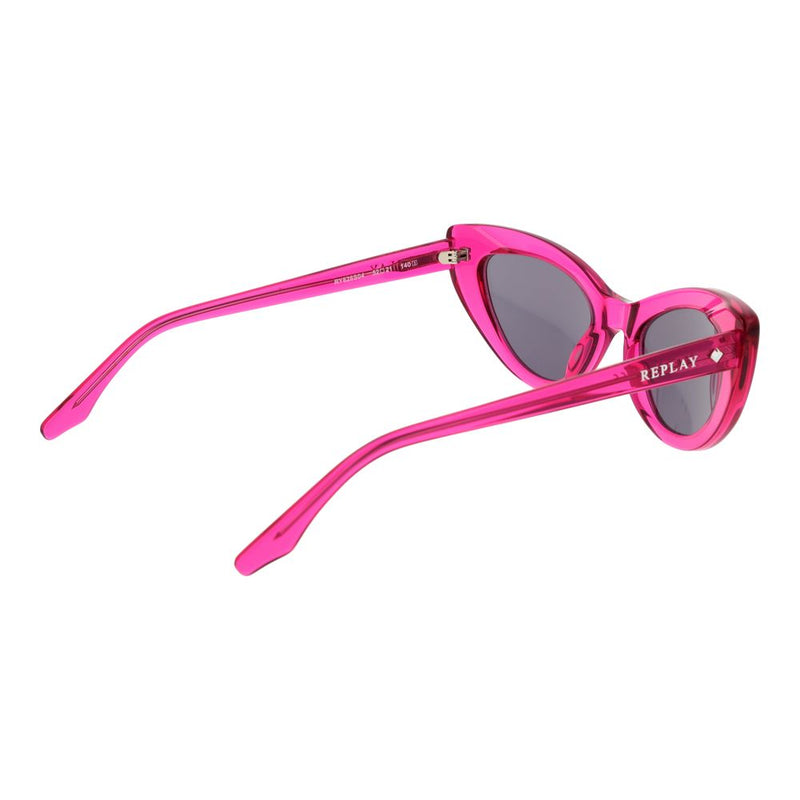 Hot pink translucent plastic cat eye sunglasses with dark tinted lenses