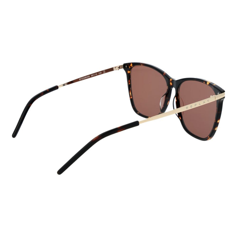 Tortoiseshell and gold plastic sunglasses with brown lenses