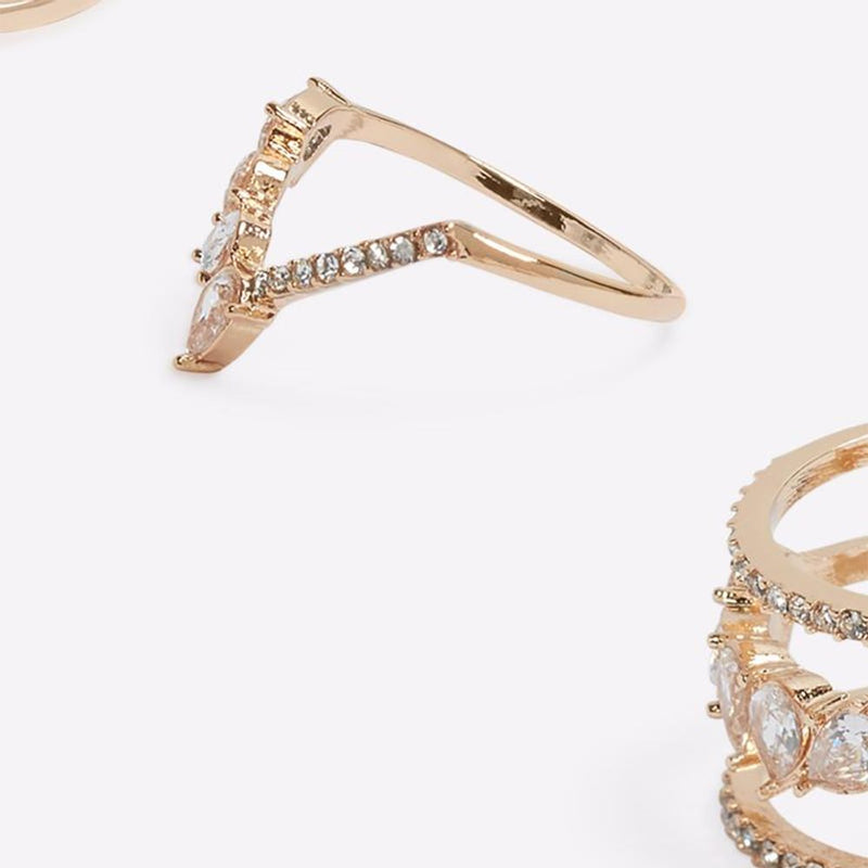 Gold V-shaped ring with crystal embellishments