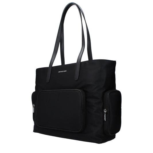 Black nylon Michael Kors shoulder bag with long dual straps and front zippered pockets