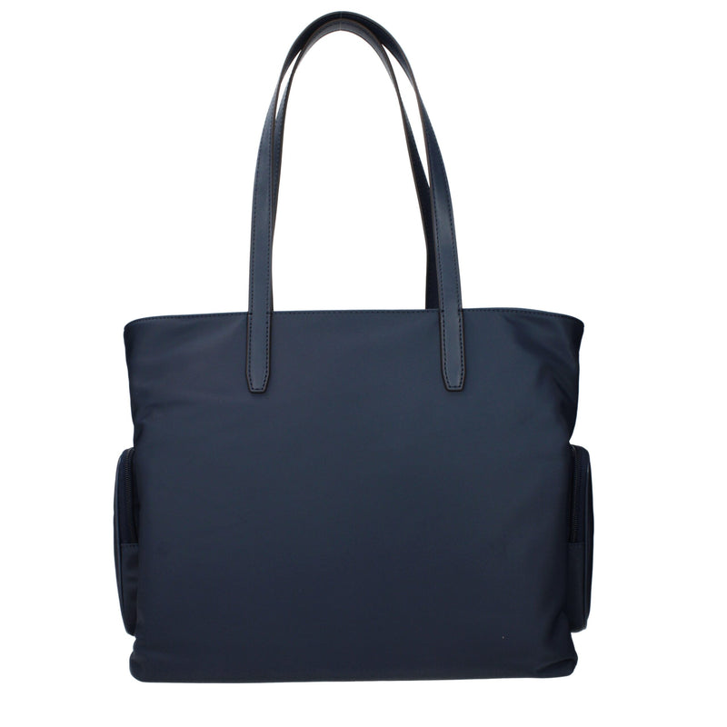 Dark blue fabric shoulder bag with thin dual straps and side pockets
