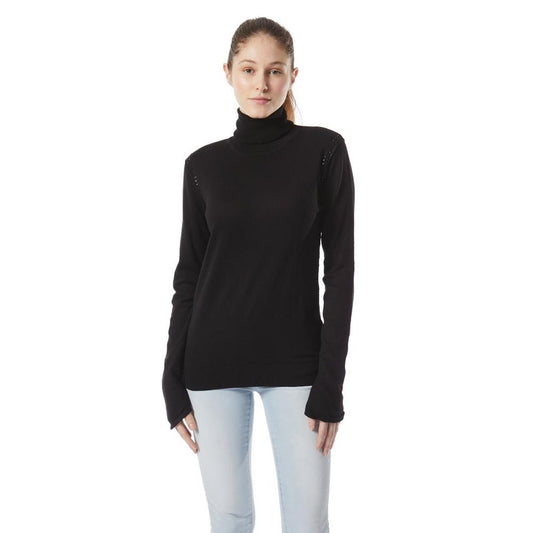 Black cotton long-sleeve turtleneck sweater with fitted style
