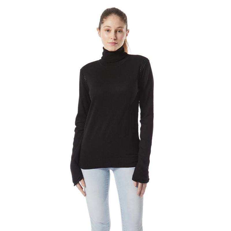 Black cotton long-sleeve turtleneck sweater with fitted style