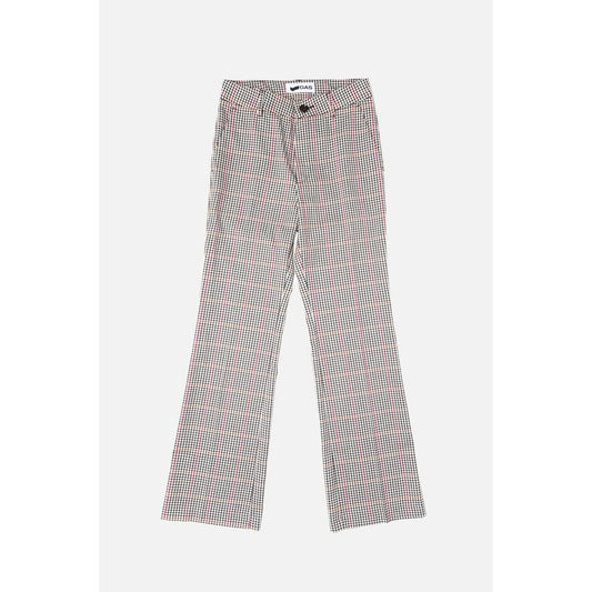 Gas black, white, and red plaid polyester flared trousers