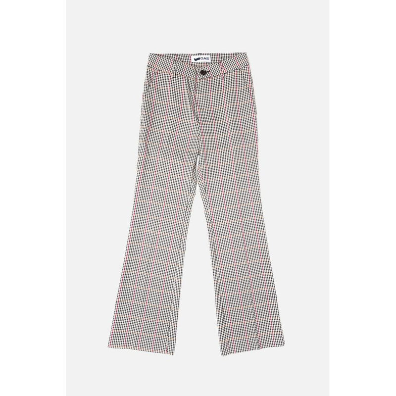 Gas black, white, and red plaid polyester flared trousers