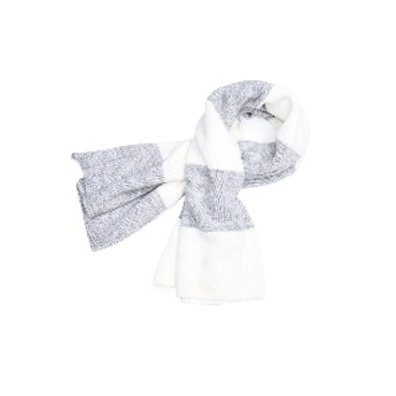 White and grey striped knit scarf