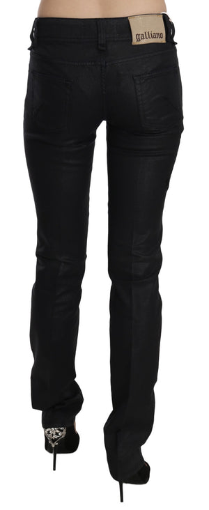 John Galliano Black Swan Floral Embroidered Mid Waist Skinny Denim Jeans