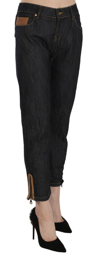 PLEIN SUD Cotton Blue High Waist Straight Cropped Trouser Jeans