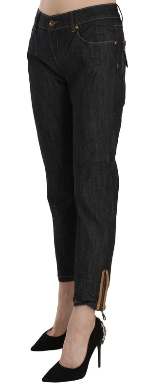 PLEIN SUD Cotton Blue High Waist Straight Cropped Trouser Jeans