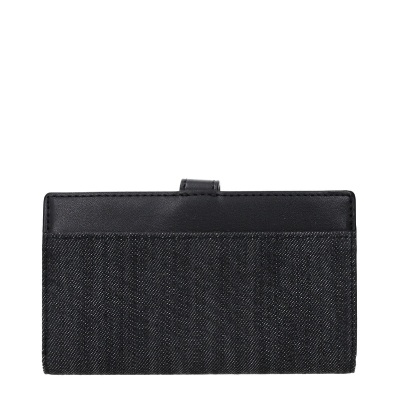 Michael Kors black denim fabric and leather folding wallet