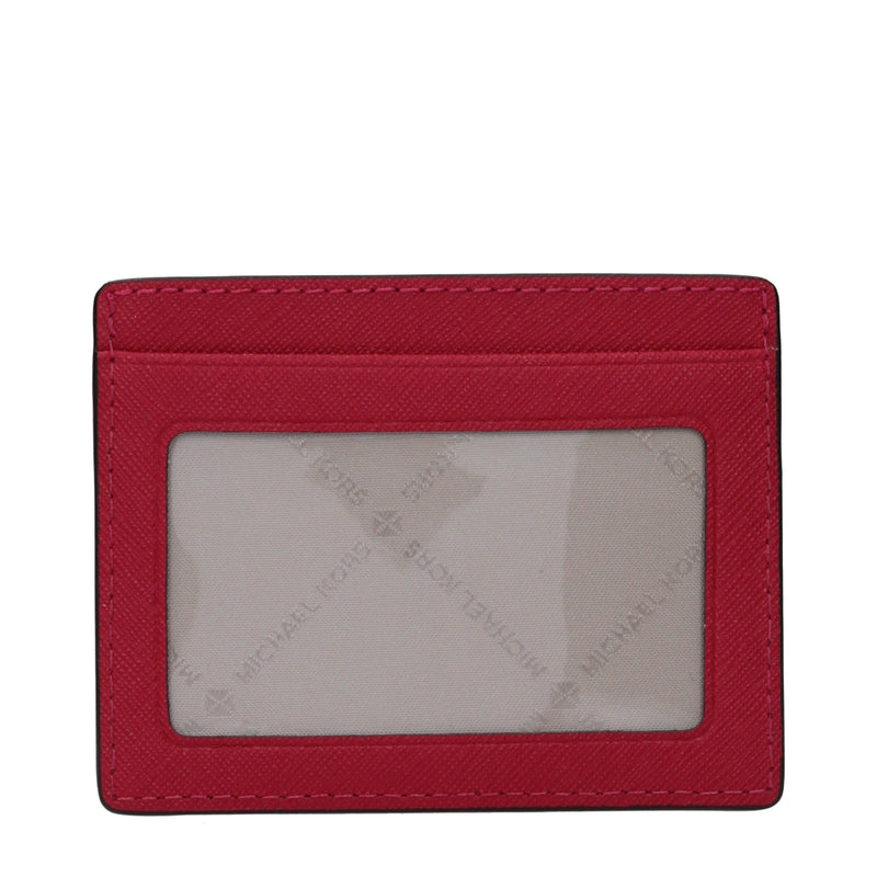 Red leather cardholder with a clear ID window