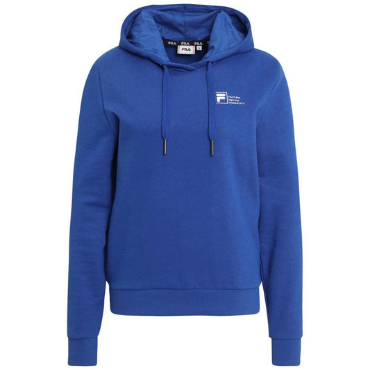 Blue cotton hooded sweatshirt with a small white Fila logo on the chest