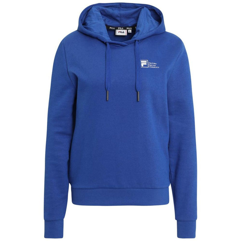 Blue cotton hooded sweatshirt with a small white Fila logo on the chest