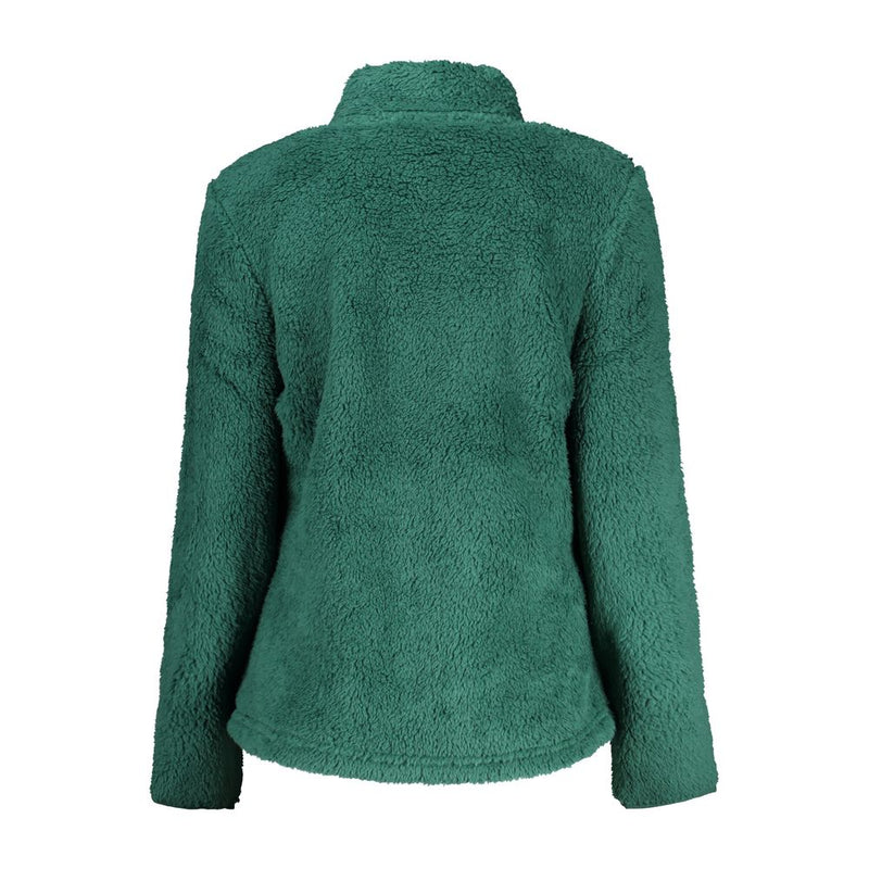 Green fuzzy polyester women's fleece sweatshirt with high collar