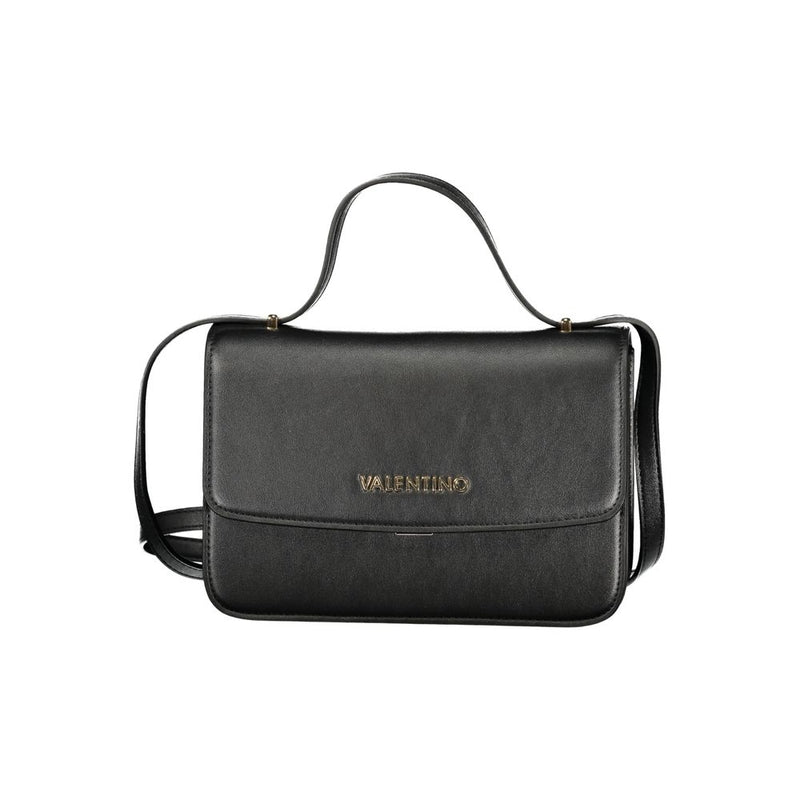 Black polyurethane Mario Valentino women's shoulder bag with a top handle and gold logo