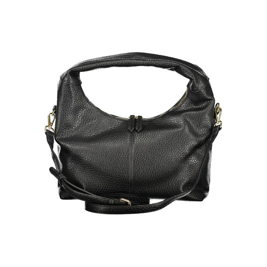 Black faux leather hobo shoulder bag with a slouchy design and zip closure
