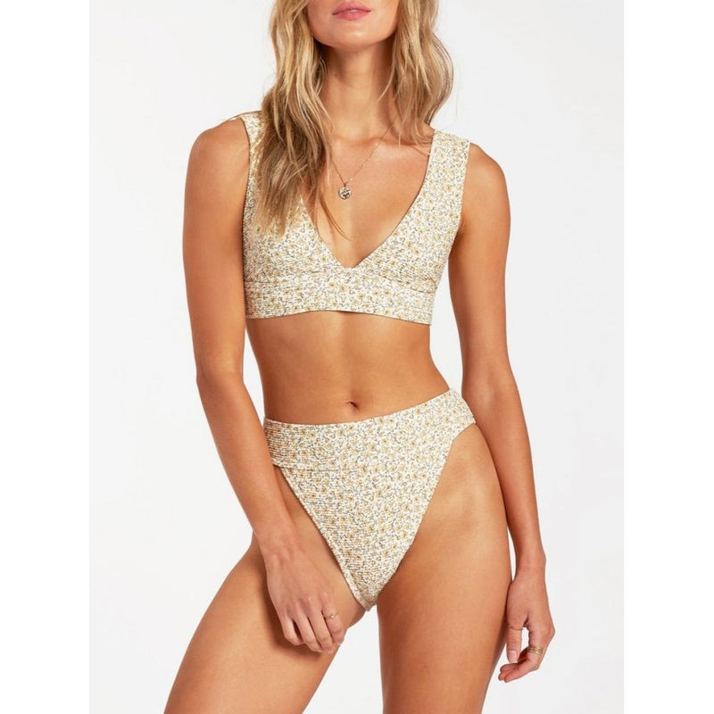 Billabong beige polyester floral print two-piece swimsuit