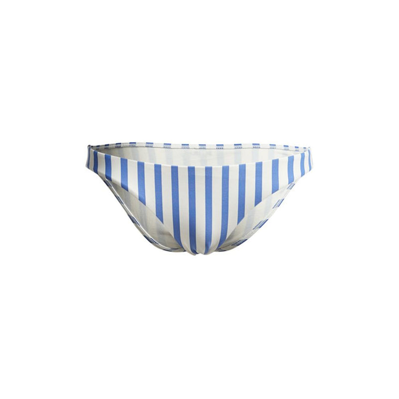 Blue and white striped polyamide swim shorts with a low-rise style