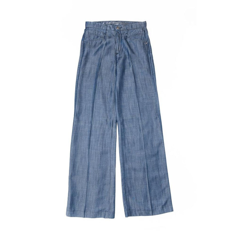 Gas blue wide-leg cotton pants with front creases