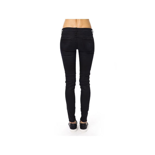 Dark blue cotton skinny pants viewed from the back