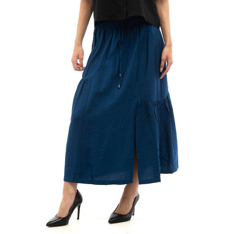 Patrizia Pepe blue long viscose skirt with a drawstring waist and panelled design