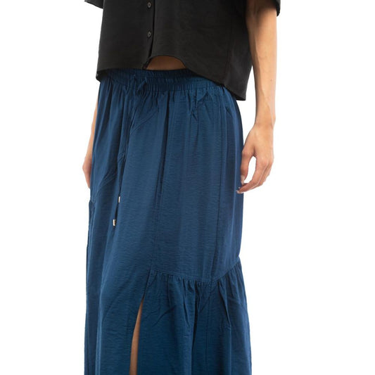Patrizia Pepe blue viscose long skirt with a drawstring waist and front slit