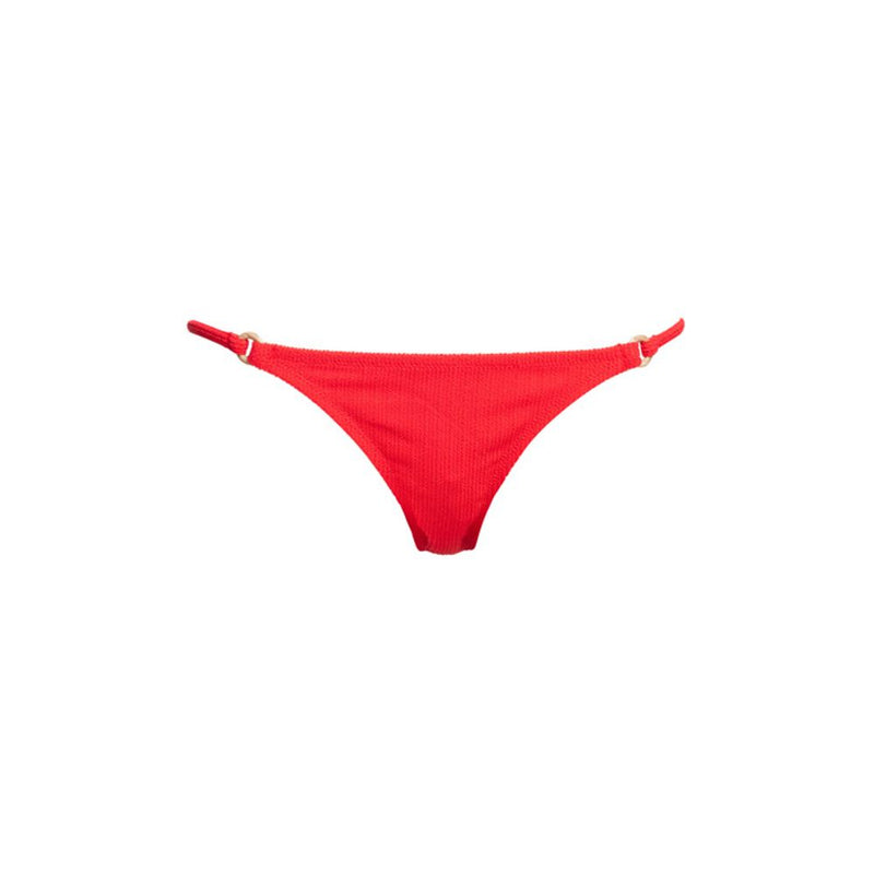 Red textured polyamide bikini bottoms with side rings