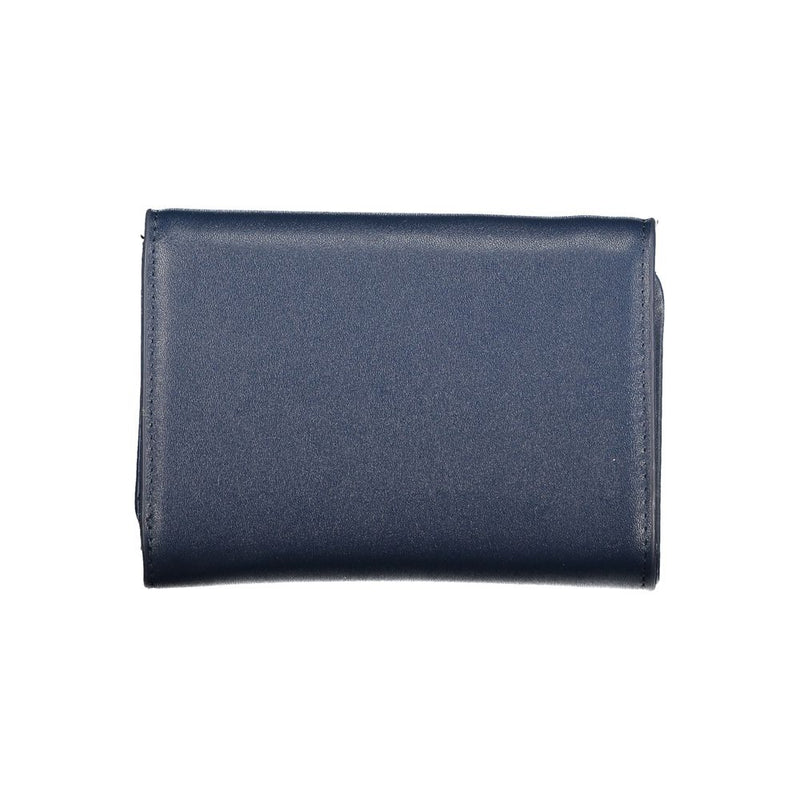 Blue polyurethane women's wallet in a simple trifold style