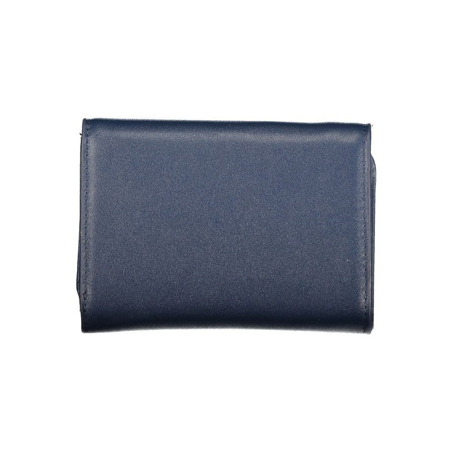 Mario Valentino blue polyurethane trifold wallet with gold logo