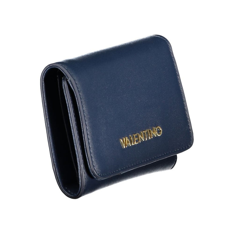 Mario Valentino blue polyurethane compact trifold women's wallet with gold lettering