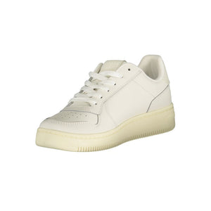 White Tommy Hilfiger Bianco polyurethane women's sneaker with a classic lace-up court style design.