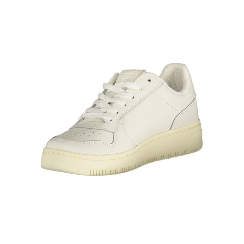 White Tommy Hilfiger Bianco polyurethane women's sneaker with a classic lace-up court style design.