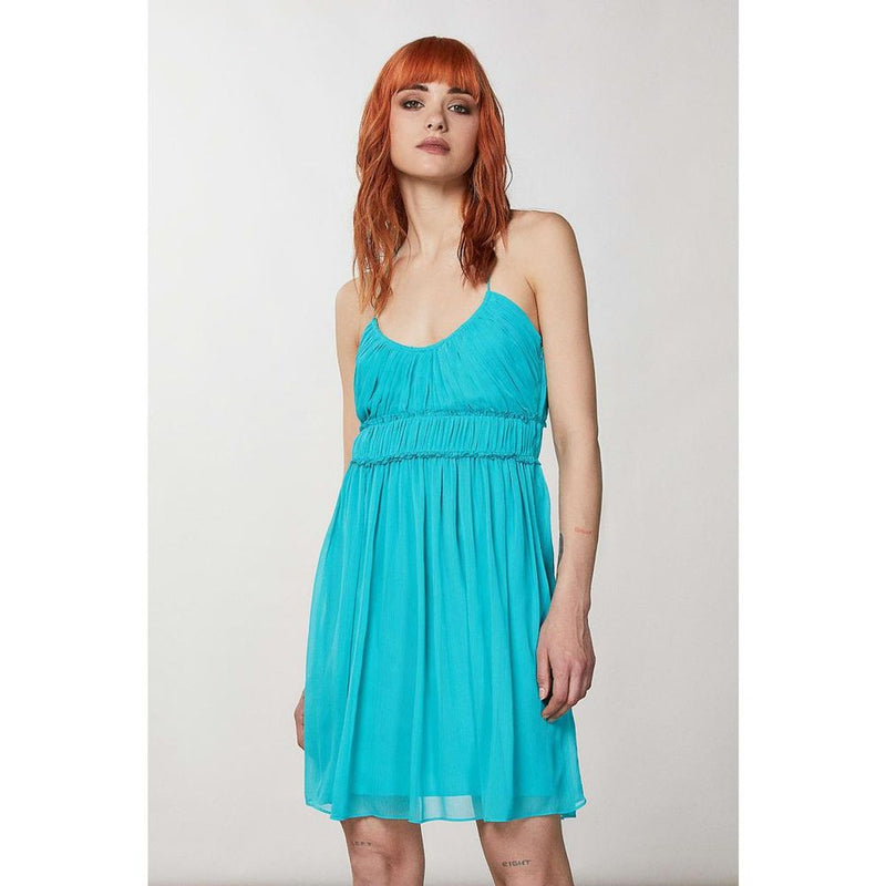 Patrizia Pepe turquoise polyester casual dress with spaghetti straps and a gathered waist