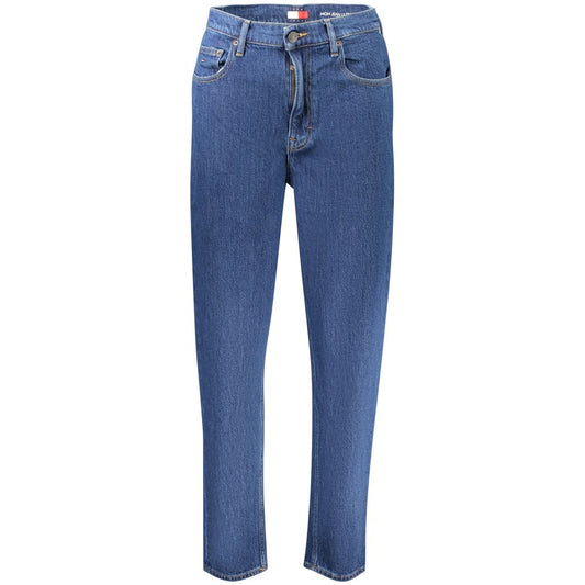Blue cotton denim women jeans in a straight leg style