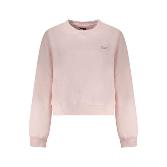 Tommy Hilfiger pink cotton crewneck sweatshirt with long sleeves and ribbed cuffs